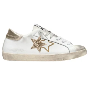 2Star Sneakers One Star Pelle Bianca Dettagli Glitter Oro