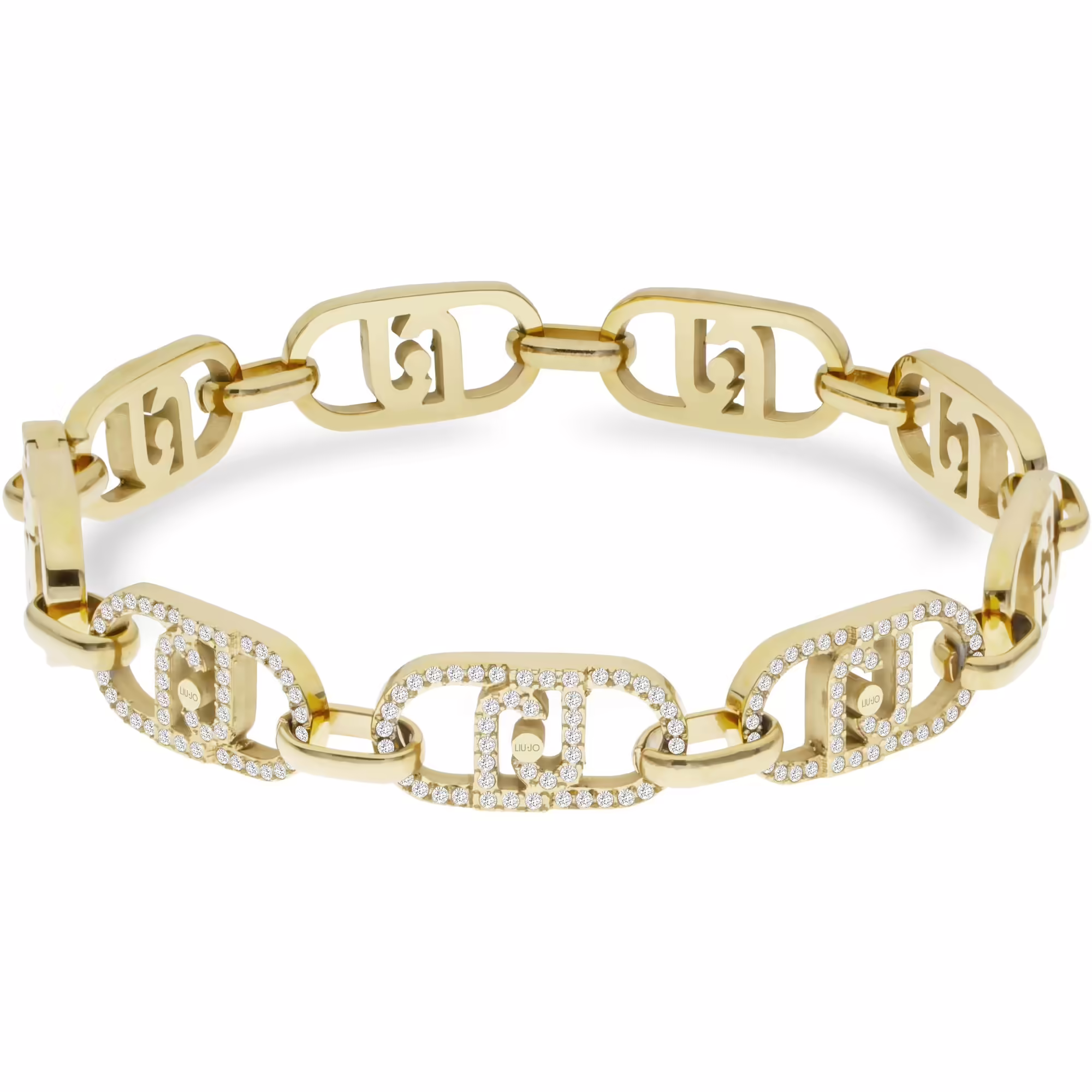 Liu Jo bracciale ORO acciaio inossidabile logo e strass 21 cm LJ2625 monogram