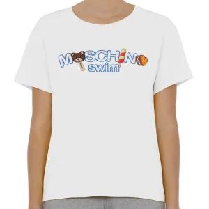Moschino Swim T-shirt Cotone Logo Gelato Bianco