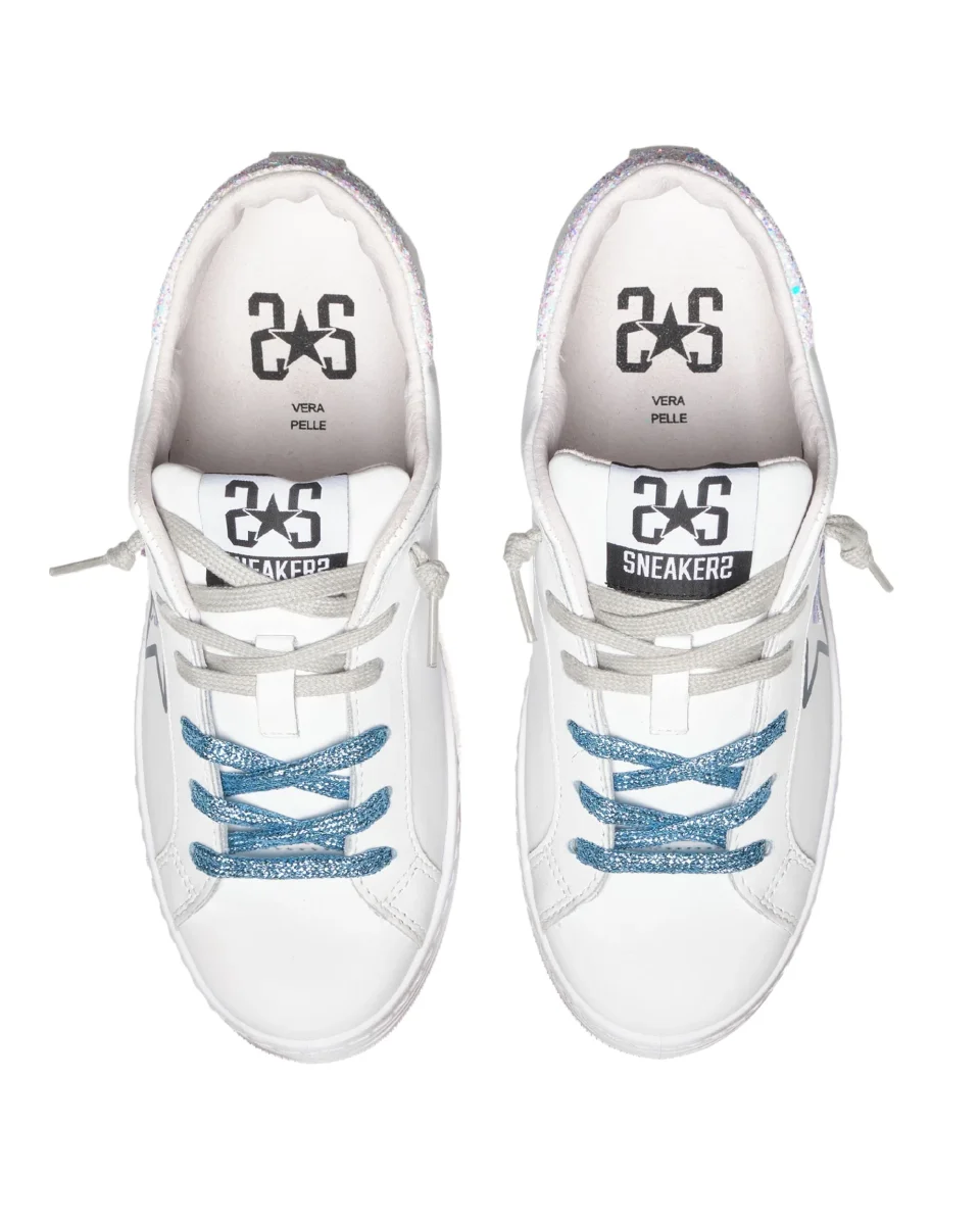 2Star Sneaker One Star con Platform Tomaia Bianco Azzurro Donna - immagine 5