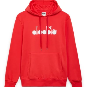 Diadora Felpa con Cappuccio Logo Big Cotone Rosso