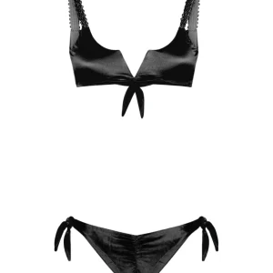 Mefui Bikini Top E Slip Americano Regolabile Con Nodi Glow Up Nero Donna