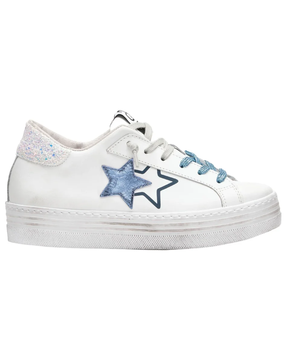 2Star Sneaker One Star con Platform Tomaia Bianco Azzurro Donna