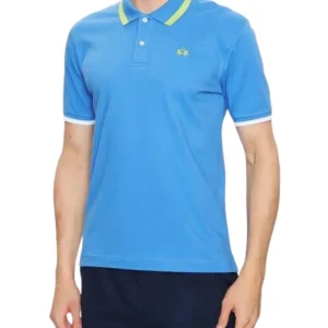 La Martina Polo Russell S/s Piquet Stretch Slim Fit Blu Uomo