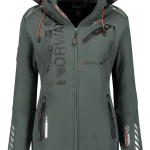 Geographical Norway Giubbotto Softshell Reine con Cappuccio Full Zip Antivento Grigio/Nero Donna