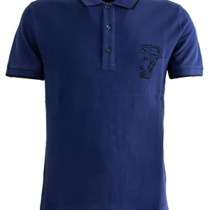 Versace Maglia Manica Corta Blu in Cotone
