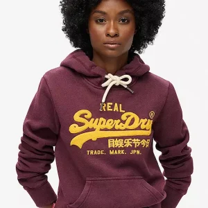 Superdry Felpa Donna Chenille VL Graphic Hoodie misto Cotone Burgundy