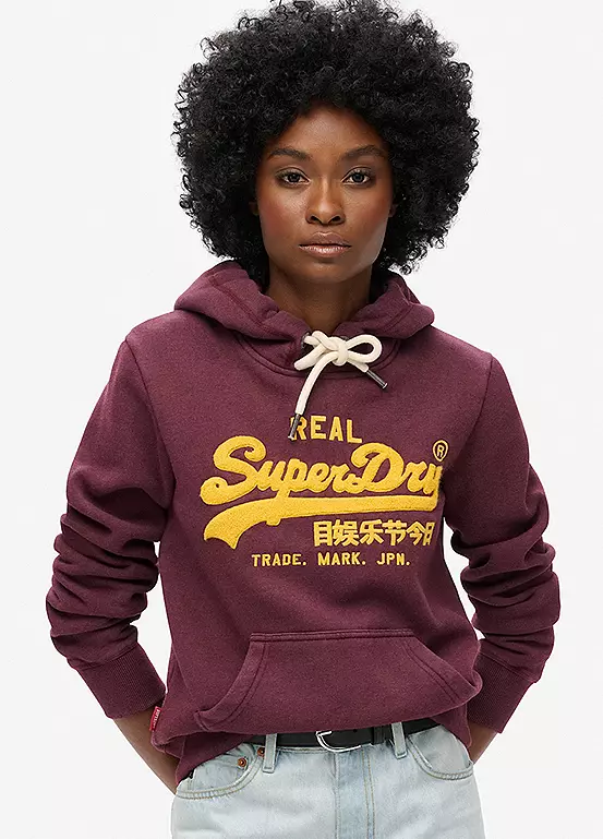 Superdry Felpa Donna Chenille VL Graphic Hoodie misto Cotone Burgundy
