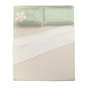 THUN Completo Letto lenzuolo e federe Matrimoniale Daisy 100% Cotone green b201061