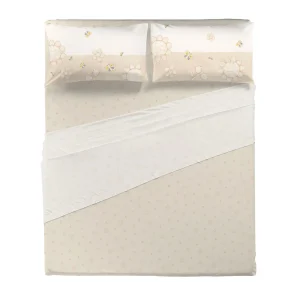 THUN Completo Letto lenzuolo e federe Matrimoniale Daisy Cotone Elegance Beige b201048