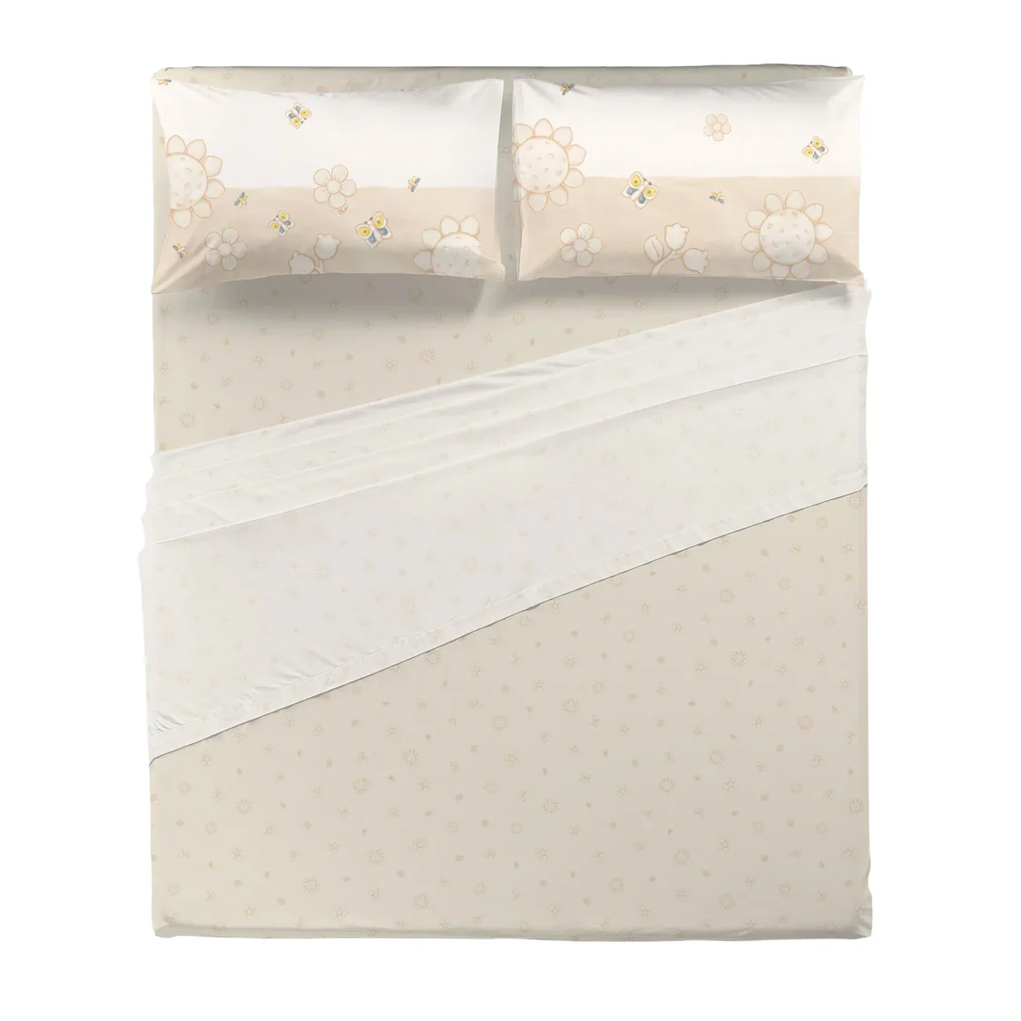 THUN Completo Letto lenzuolo e federe Matrimoniale Daisy Cotone Elegance Beige b201048