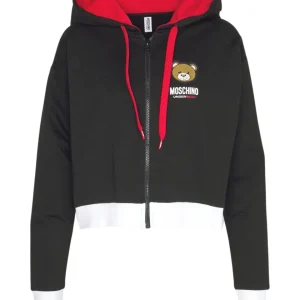 Moschino Underbear Cappuccio con Zip Cropped Cotone Nero