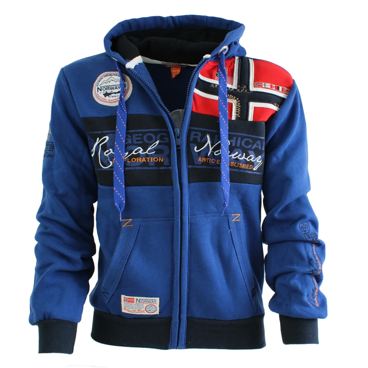 Geographical Norway Felpa Flyer Full Zip con Cappuccio Sport Blu Royal Uomo