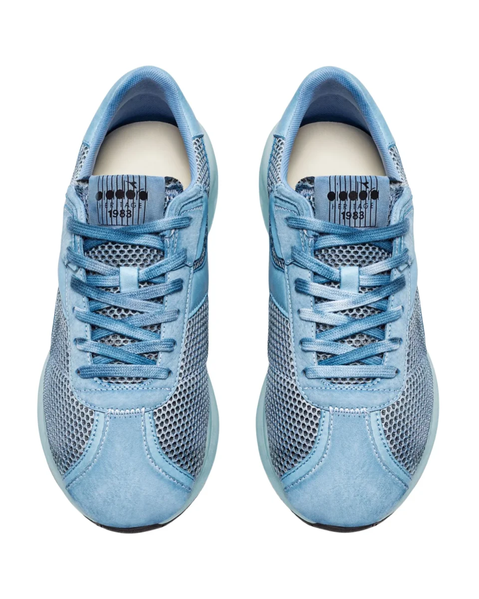 Diadora Heritage Sneaker Low Mercury Elite Dip-Dye in Pelle Azzurro Tie-Dye - immagine 7