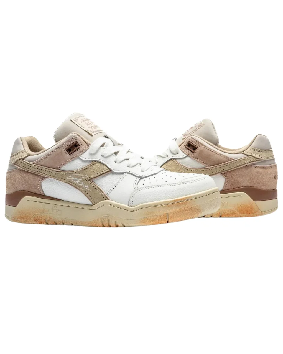 Diadora Sneakers B.560 Dino Russo Limited Edition in Pelle Bianco Beige - immagine 4