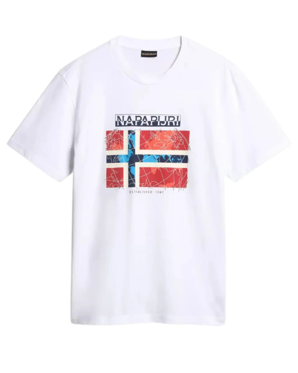 Napapijri T-shirt Cotone Manica Corta con Logo e Bandiera Norvegese Bianco - immagine 4