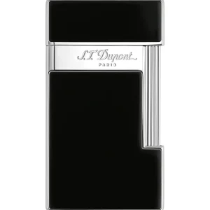 S.t.dupont accendino gas Slimmy Argento cromo e nero laccato 028221