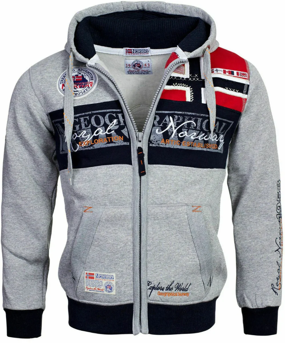 Geographical Norway Felpa con Cappuccio Flyer Sport City Urban Grigio Chiaro Uomo