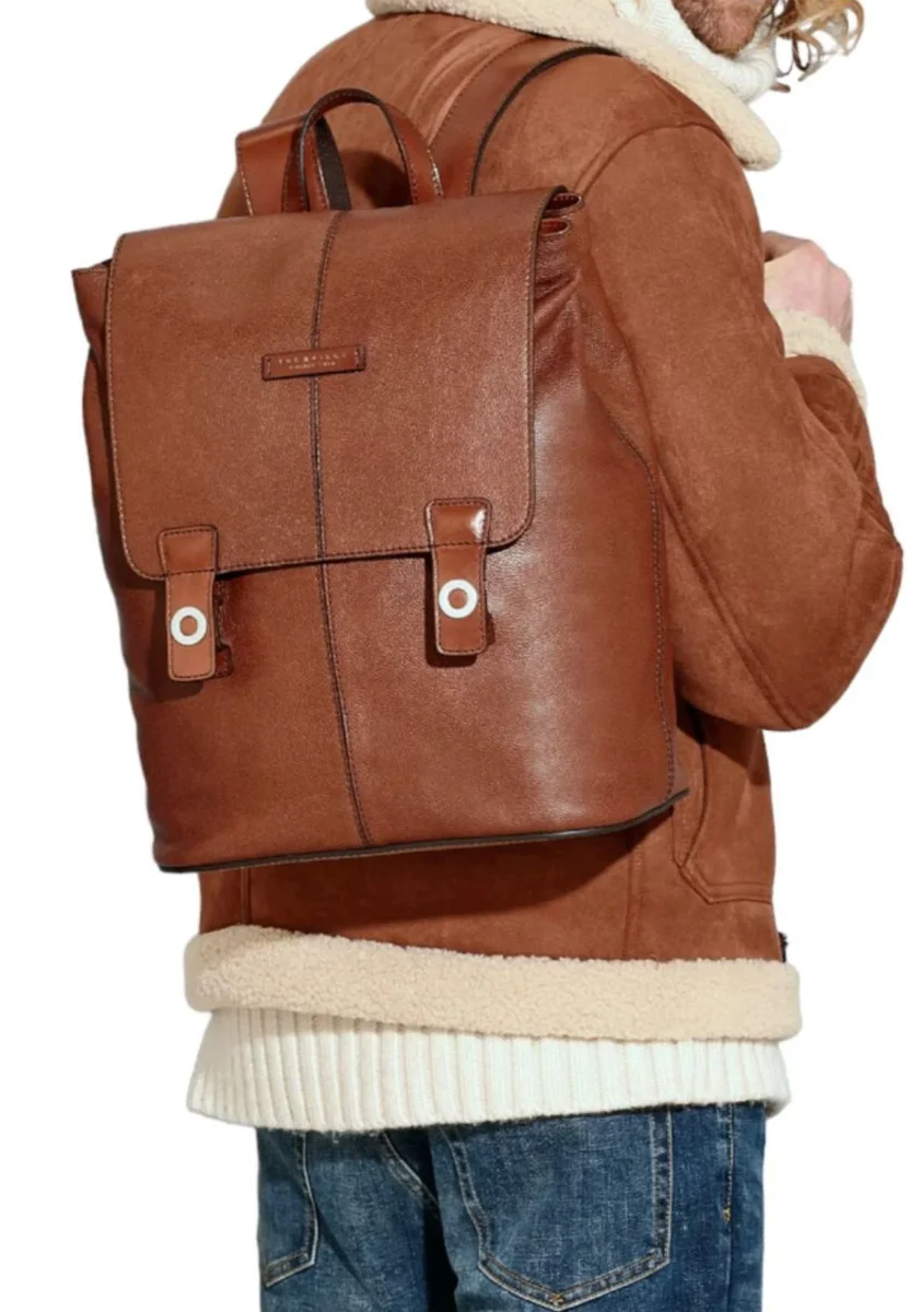 The Bridge Business Backpack in Pelle Martellata porta pc Marrone Unisex - immagine 6