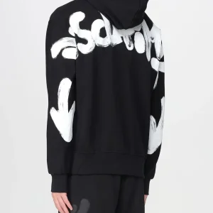 Disclaimer Felpa con Cappuccio 100% Cotone Nero Striscia Logo Bianco Uomo 55100