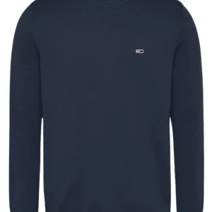 Tommy Jeans Pullover Essential in Puro Cotone con Patch Bandierina Blu