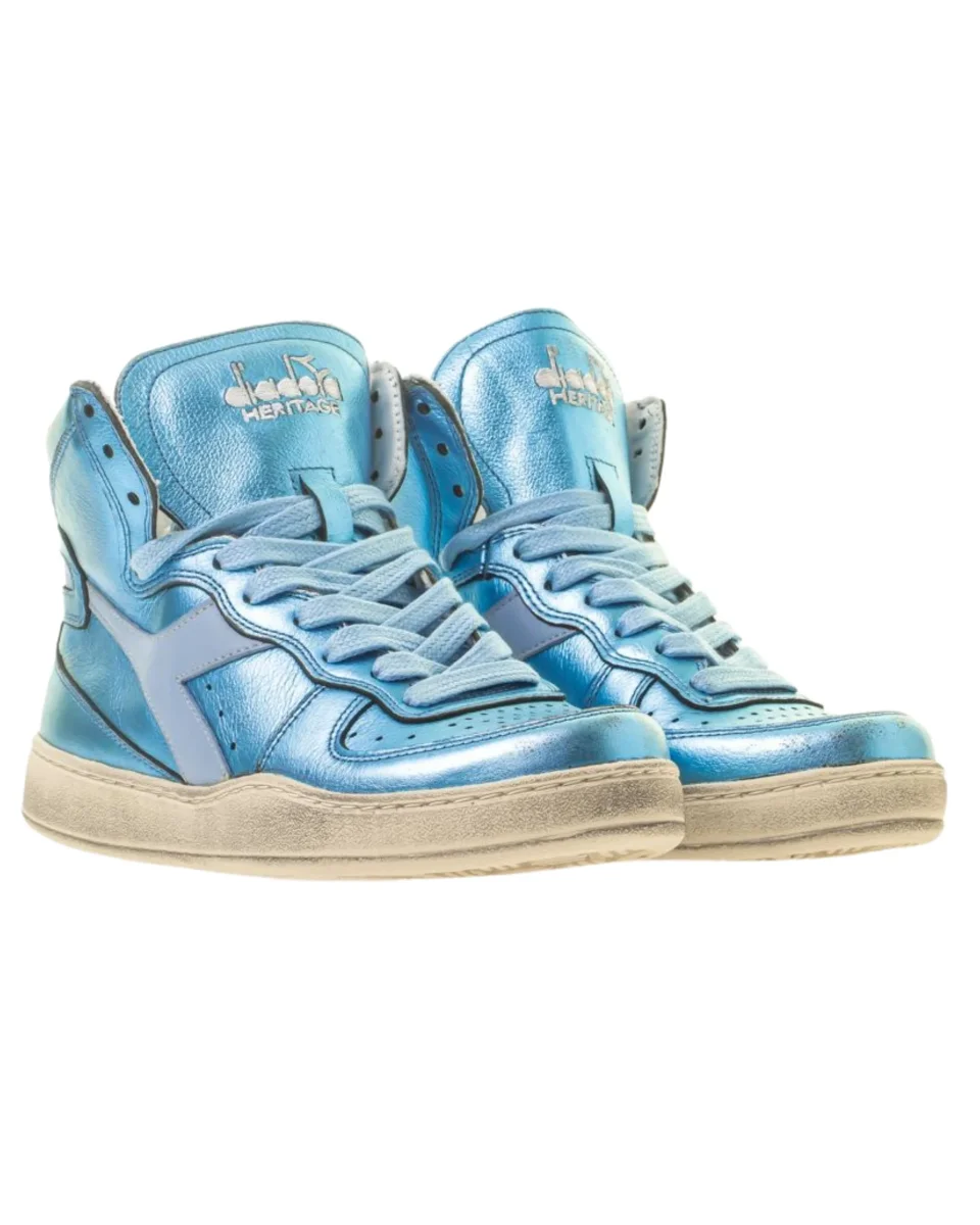 Diadora Heritage Sneaker MI Basket Pelle Laminata Azzurro - immagine 5