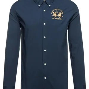 La Martina Camicia Stretch Regular Fit Cotone Blu