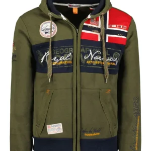 Geographical Norway Felpa Flyer Full Zip con Cappuccio Sport Verde Kaki Uomo