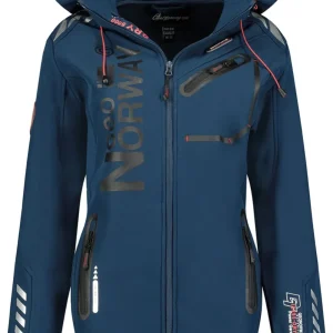 Geographical Norway Giubbotto Softshell Reine con Cappuccio Full Zip Antivento Blu Donna