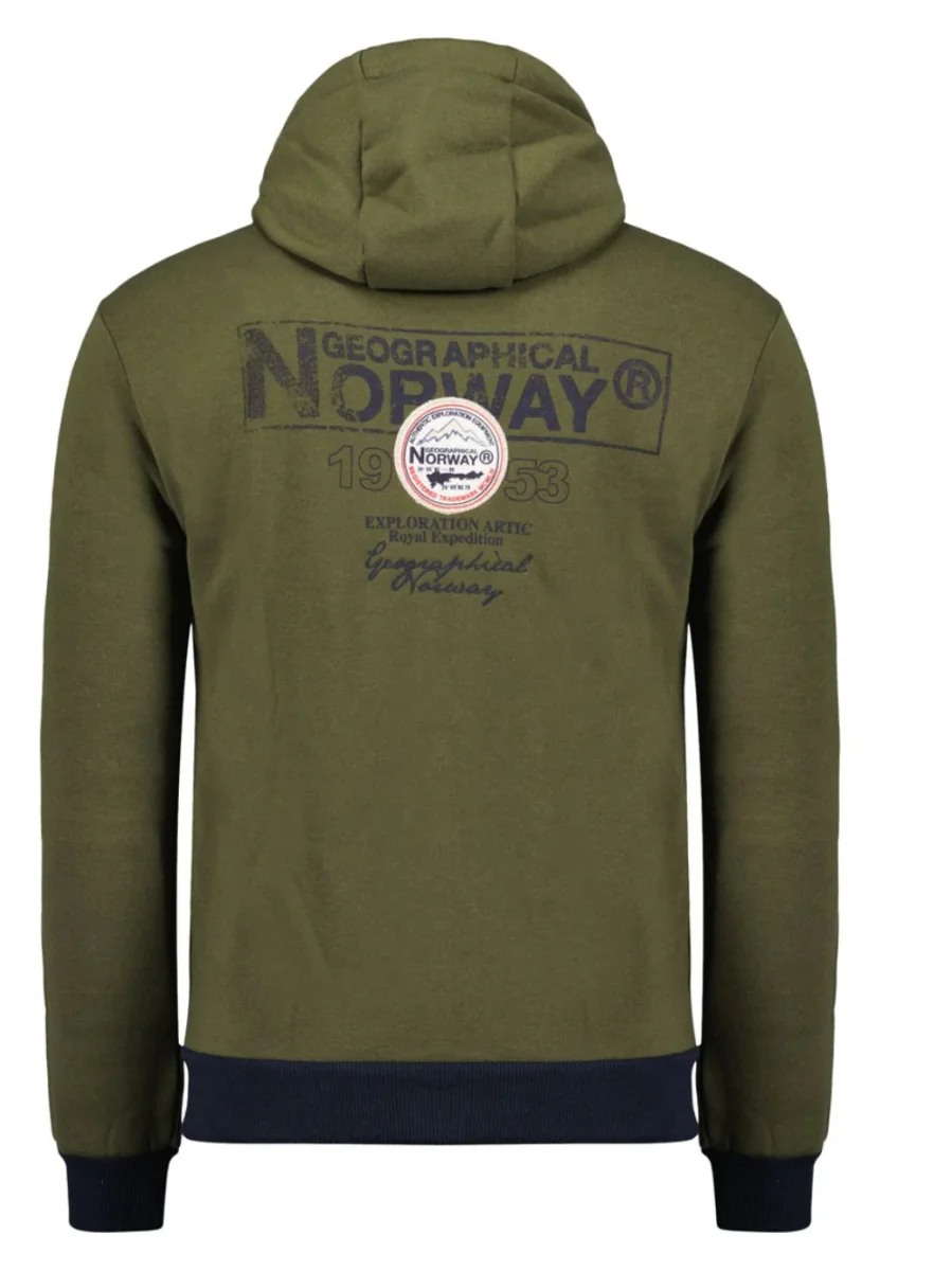 Geographical Norway Felpa Flyer Full Zip con Cappuccio Sport Verde Kaki Uomo - immagine 3