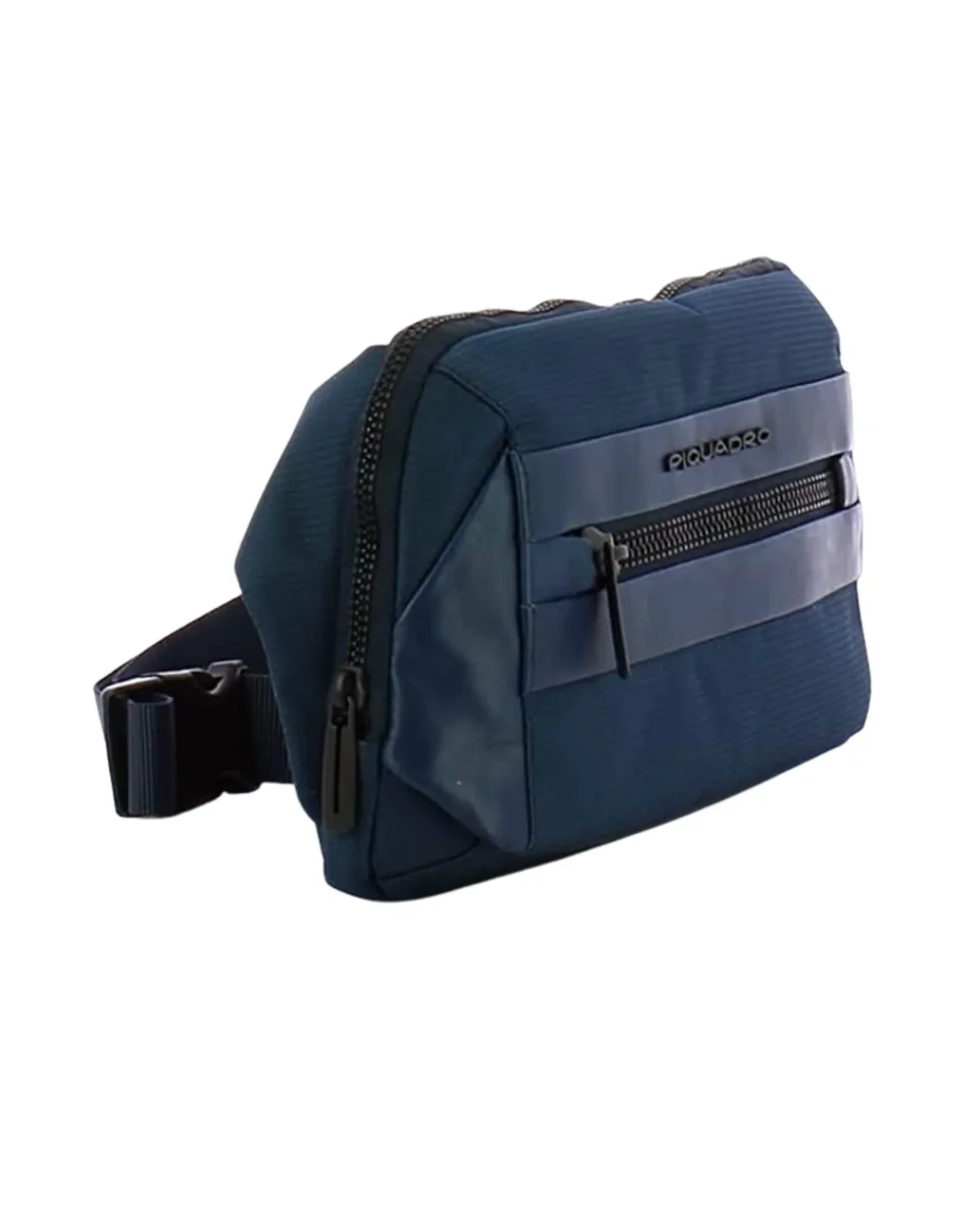 Piquadro In Tessuto Riciclato E Pelle Con Zip Centrale Blu Uomo - immagine 3