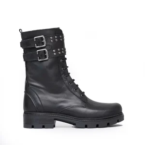 D-red Anfibio Allacciato Con Borchie Nero Donna