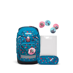 Ergobag Set Prime Zaino Ergonomico con Portapenne Eco Resistente Acqua Sporco Azzurro Bambino Bearlegance