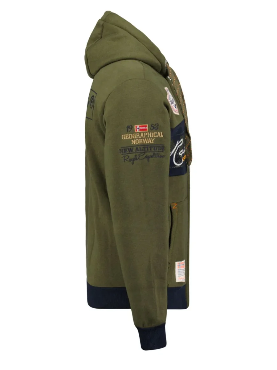 Geographical Norway Felpa Flyer Full Zip con Cappuccio Sport Verde Kaki Uomo - immagine 6
