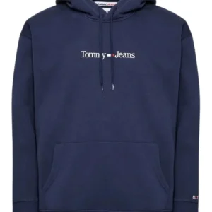 Tommy Jeans Felpa con Cappuccio Linear Hood Cotone Blu
