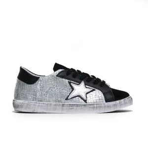 D-red Sneakers Bassa Con Lacci Argento Donna