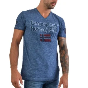 Geographical Norway Manica Corta Scollo V Blu Uomo