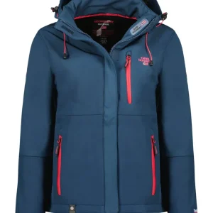 Geographical Norway Cappuccio Full Zip Antivento Softshell Giubbotto Outdoor Blu Donna