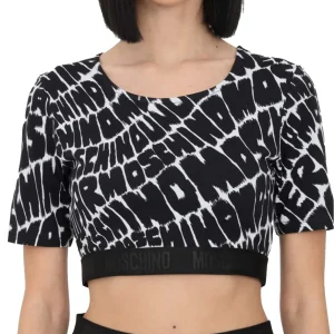 Moschino Underbear Top Corto Cotone Fantasy Print Nero