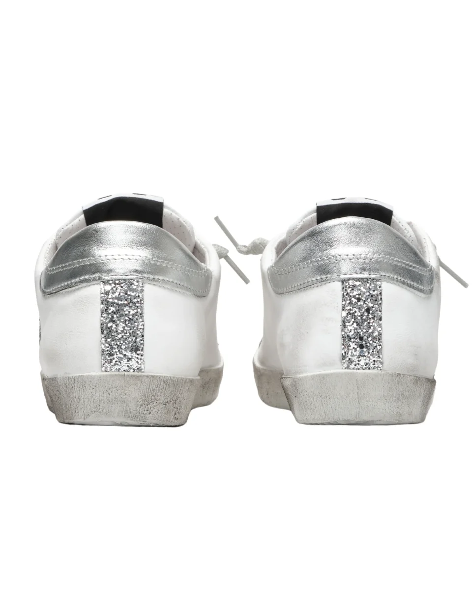 2Star Scarpe Sneakers Made in Italy artigianali One Star Pelle con Glitter Argento Bianco 4205 - immagine 4
