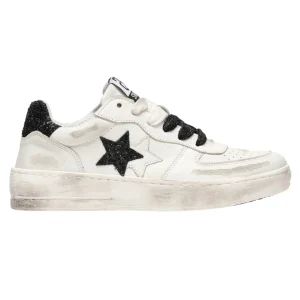 2Star Sneakers Padel Pelle Bianca Dettagli Neri