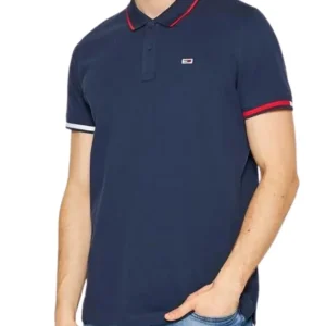 Tommy Jeans Polo TJM Red Flag Cotone Blu