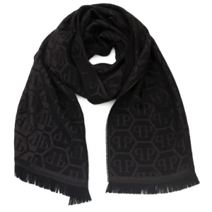 Philipp Plein Stola Logo All-Over Marrone