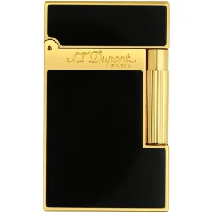 S.t.dupont accendino ligne 2 Lacca Nera E Placcato Oro Giallo Nero uomo donna