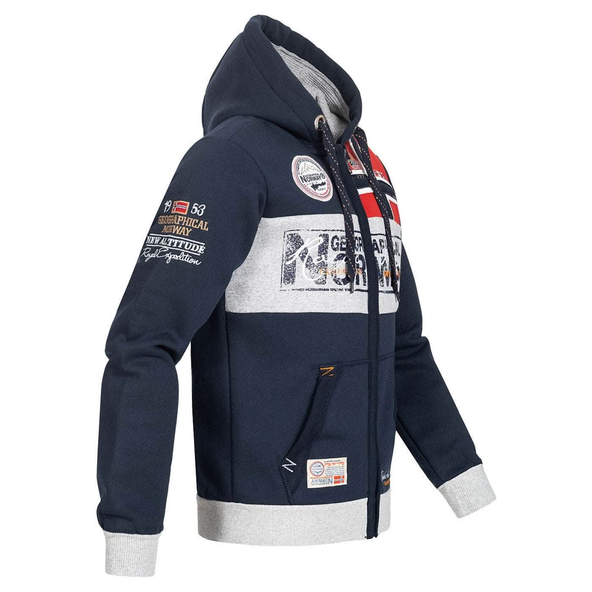 Geographical Norway Felpa Flyer Full Zip con Cappuccio Sport Blu Uomo - immagine 6