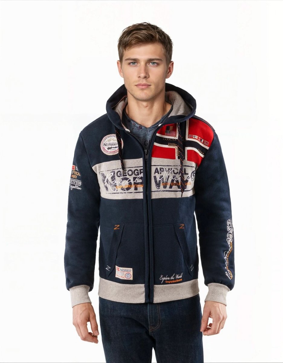Geographical Norway Felpa Flyer Full Zip con Cappuccio Sport Blu Uomo - immagine 5