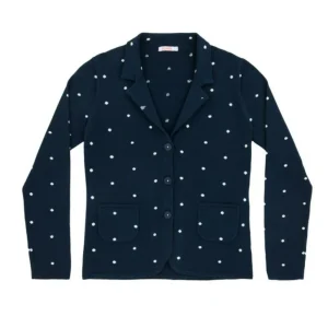 GIACCA DONNA  IN COTONE - NAVY BLUE BIANCO  JACKET POIS INTARSIA