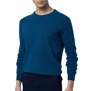 North Sails maglione misto cashmere GIROCOLLO LOGO ricamo finezza 12 699775 0459 blu ottanio