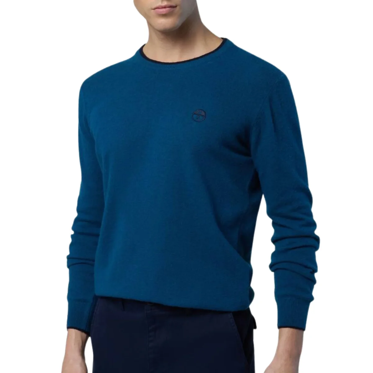 North Sails maglione misto cashmere GIROCOLLO LOGO ricamo finezza 12 699775 0459 blu ottanio