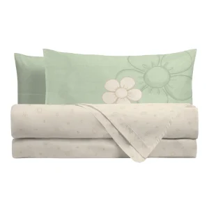 THUN Completo Letto Piazza e Mezza in Cotone - lenzuola Iconic Elegance Daisy Green B201059